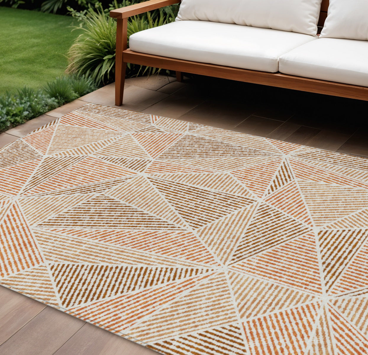 10 X 14 Terra Cotta Beige And Salmon Geometric Washable Indoor Outdoor Area Rug