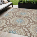 5 X 8 Khaki Brown And Taupe Floral Medallion Washable Indoor Outdoor Area Rug
