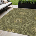5 X 8 Olive Green Artichoke Green And Gold Floral Medallion Washable Indoor Outdoor Area Rug