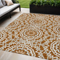 5 X 8 Orange Copper And Beige Floral Medallion Washable Indoor Outdoor Area Rug