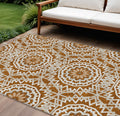 9 X 12 Orange Copper And Beige Floral Medallion Washable Indoor Outdoor Area Rug