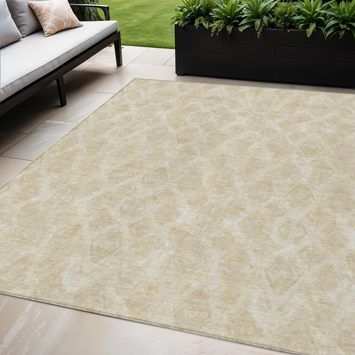 5 X 8 Beige Taupe And Tan Geometric Washable Indoor Outdoor Area Rug