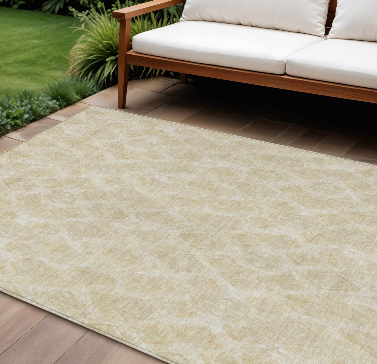 10 X 14 Beige Taupe And Tan Geometric Washable Indoor Outdoor Area Rug
