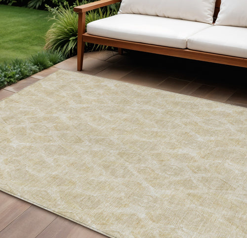 10 X 14 Beige Taupe And Tan Geometric Washable Indoor Outdoor Area Rug