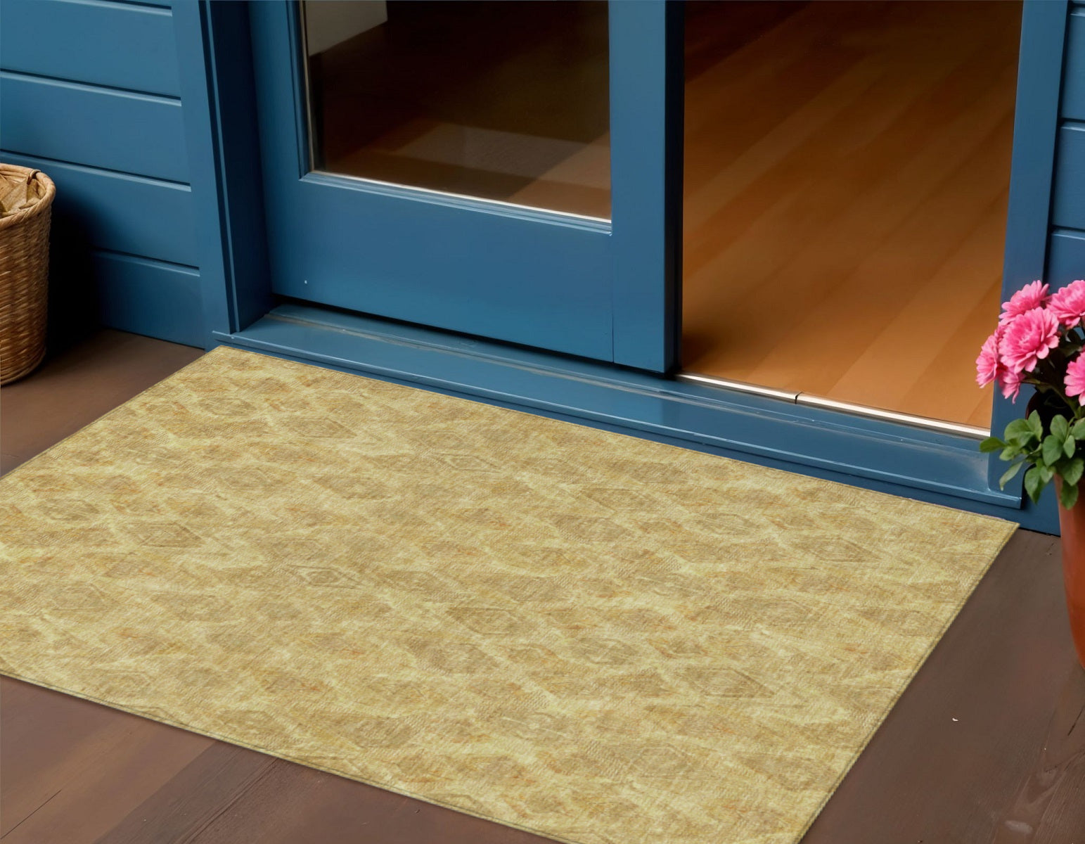 3 X 5 Gold Taupe And Beige Geometric Washable Indoor Outdoor Area Rug
