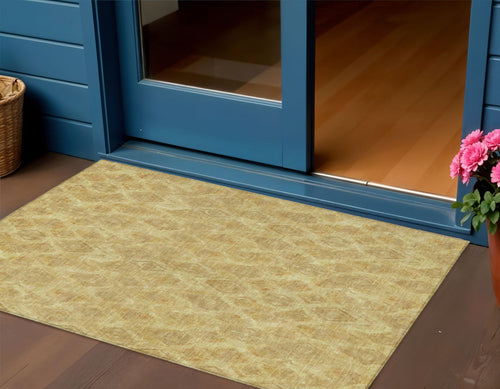 3 X 5 Gold Taupe And Beige Geometric Washable Indoor Outdoor Area Rug