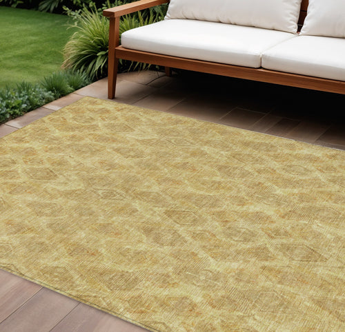 10 X 14 Gold Taupe And Beige Geometric Washable Indoor Outdoor Area Rug