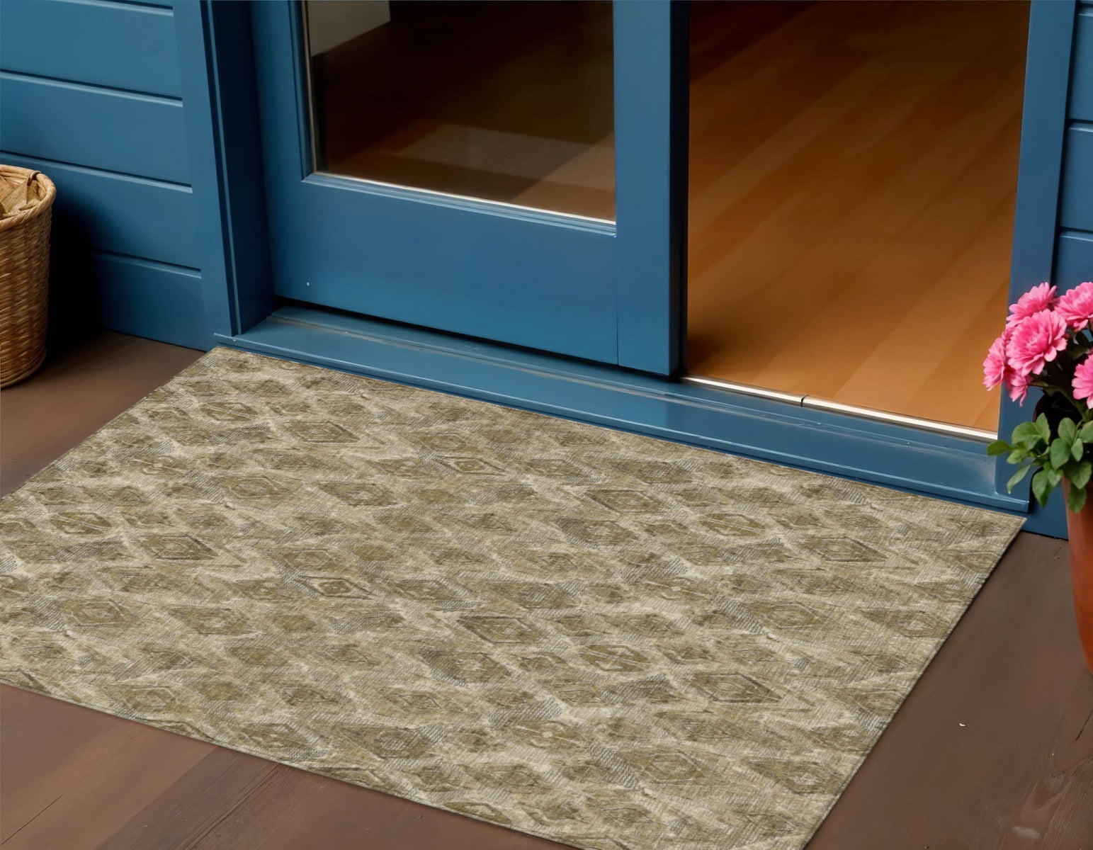 3 X 5 Brown Beige And Tan Geometric Washable Indoor Outdoor Area Rug