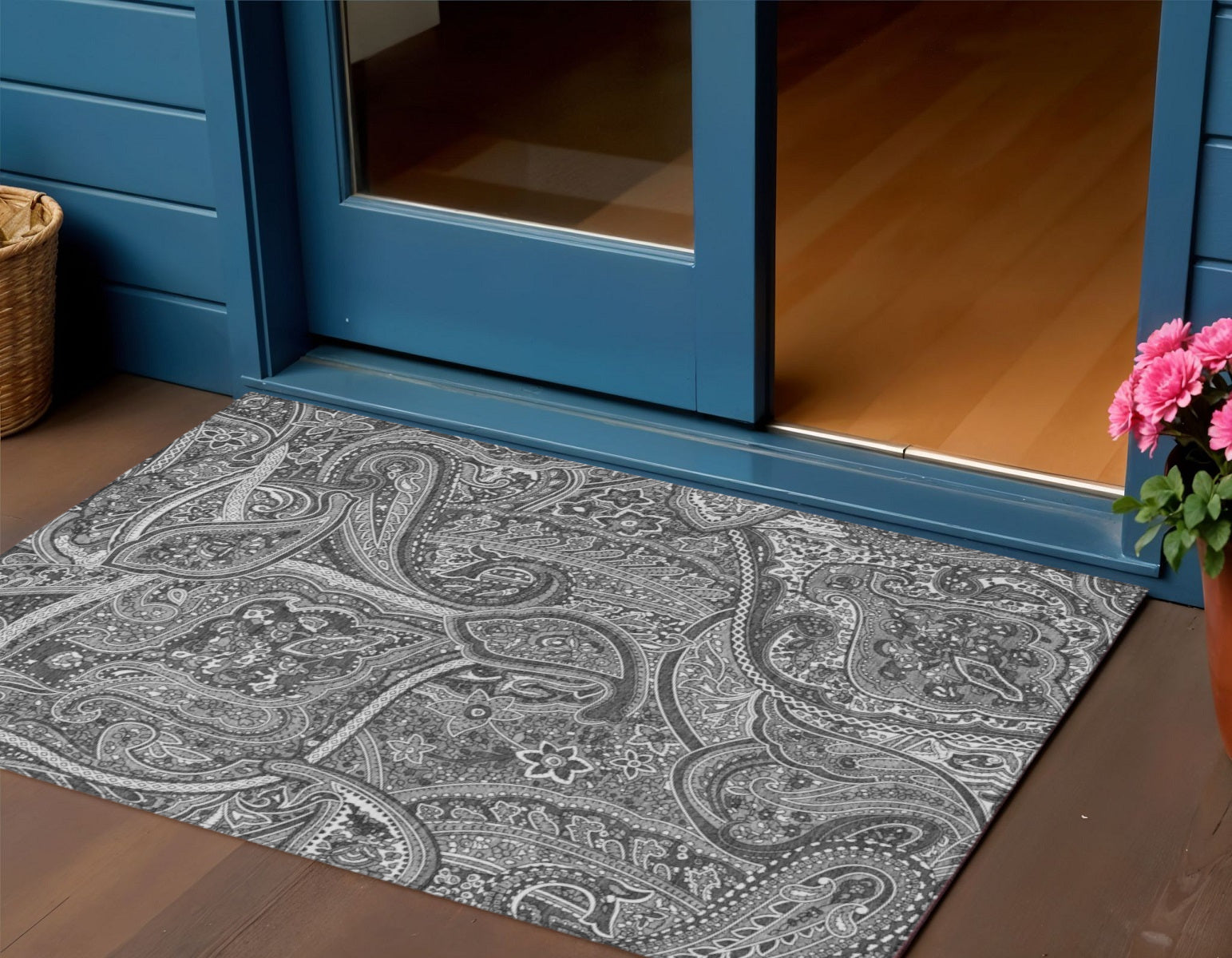 3 X 5 Gray Silver And Charcoal Paisley Washable Indoor Outdoor Area Rug