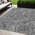 5 X 8 Gray Silver And Charcoal Paisley Washable Indoor Outdoor Area Rug