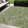 5 X 8 Artichoke Green And Olive Green Paisley Washable Indoor Outdoor Area Rug