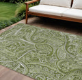 9 X 12 Artichoke Green And Olive Green Paisley Washable Indoor Outdoor Area Rug