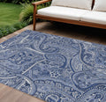 3 X 5 Navy Blue And Sky Blue Paisley Washable Indoor Outdoor Area Rug