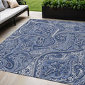 5 X 8 Navy Blue And Sky Blue Paisley Washable Indoor Outdoor Area Rug