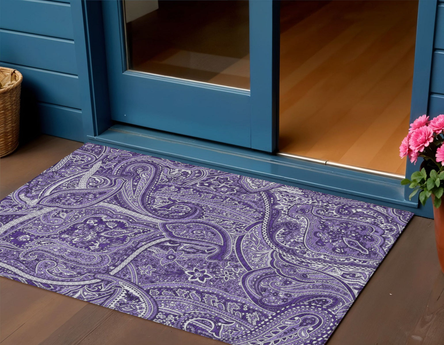 3 X 5 Purple Lavender And Silver Paisley Washable Indoor Outdoor Area Rug