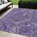 5 X 8 Purple Lavender And Silver Paisley Washable Indoor Outdoor Area Rug
