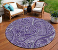 8 Purple Lavender And Silver Round Paisley Washable Indoor Outdoor Area Rug