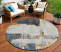 8 Charcoal Gray And Tan Round Abstract Washable Indoor Outdoor Area Rug