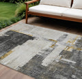 10 X 14 Gray And Tan Abstract Washable Indoor Outdoor Area Rug