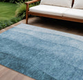 8 X 10 Denim Blue And Navy Blue Ombre Washable Indoor Outdoor Area Rug
