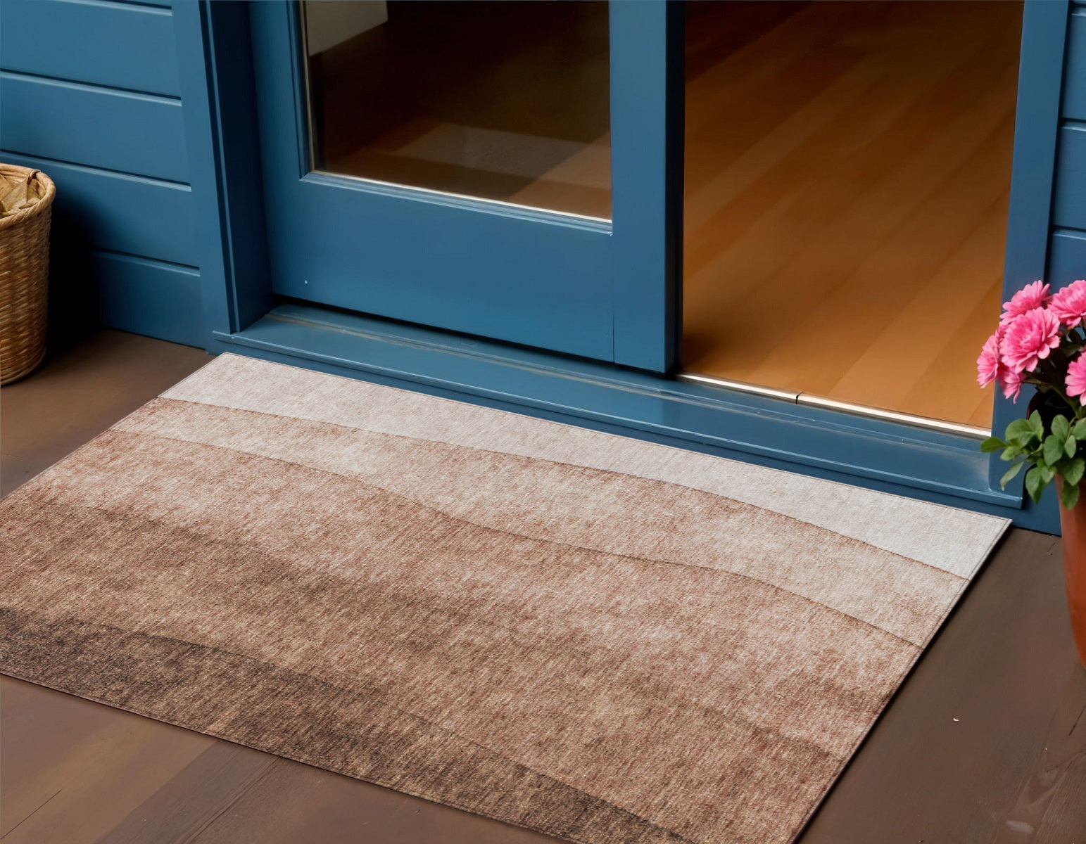 3 X 5 Brown Beige And Chocolate Ombre Washable Indoor Outdoor Area Rug