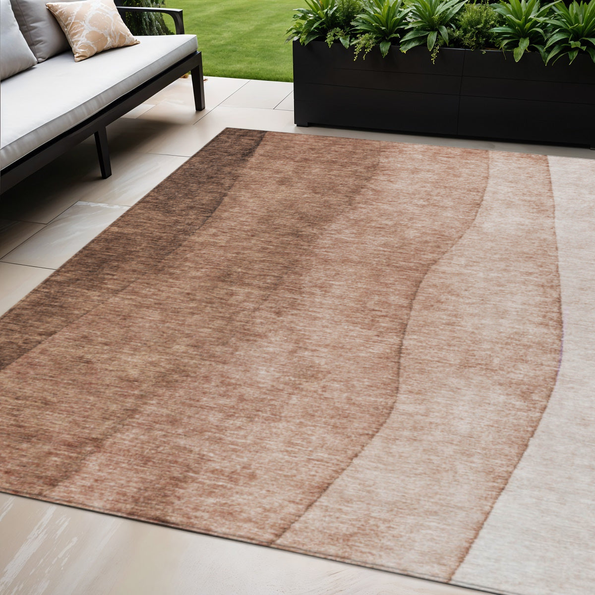 5 X 8 Brown Beige And Chocolate Ombre Washable Indoor Outdoor Area Rug
