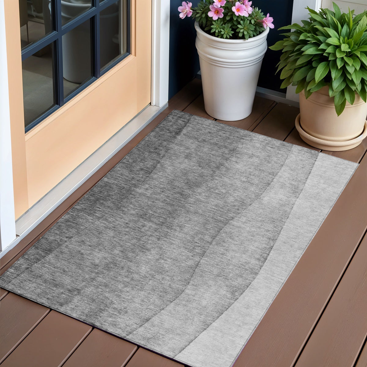 3 X 5 Gray Silver And Charcoal Ombre Washable Indoor Outdoor Area Rug