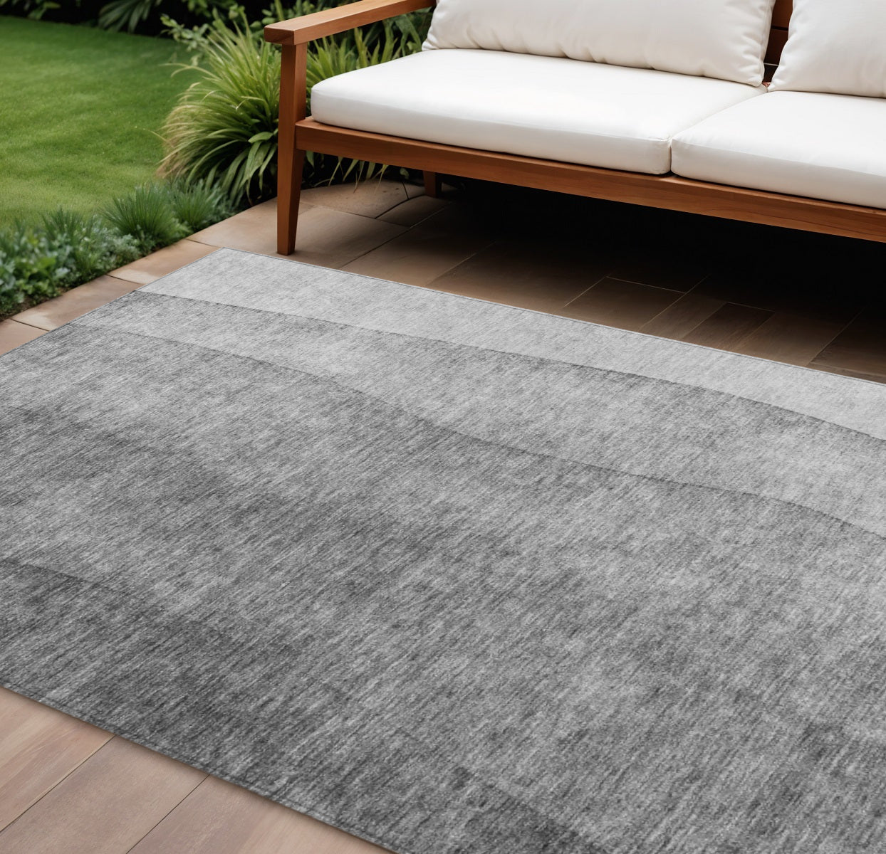 8 X 10 Gray Silver And Charcoal Ombre Washable Indoor Outdoor Area Rug