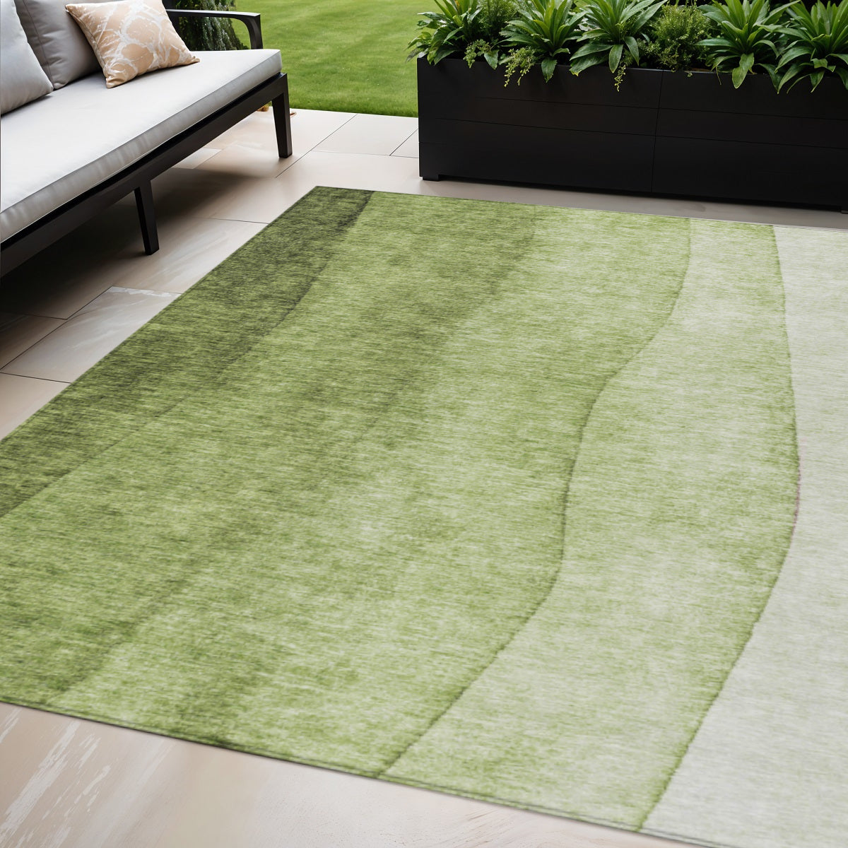 5 X 8 Olive Green And Artichoke Green Ombre Washable Indoor Outdoor Area Rug