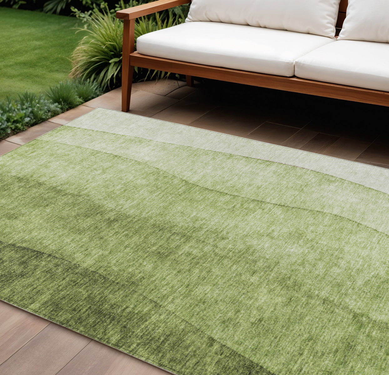 10 X 14 Olive Green And Artichoke Green Ombre Washable Indoor Outdoor Area Rug