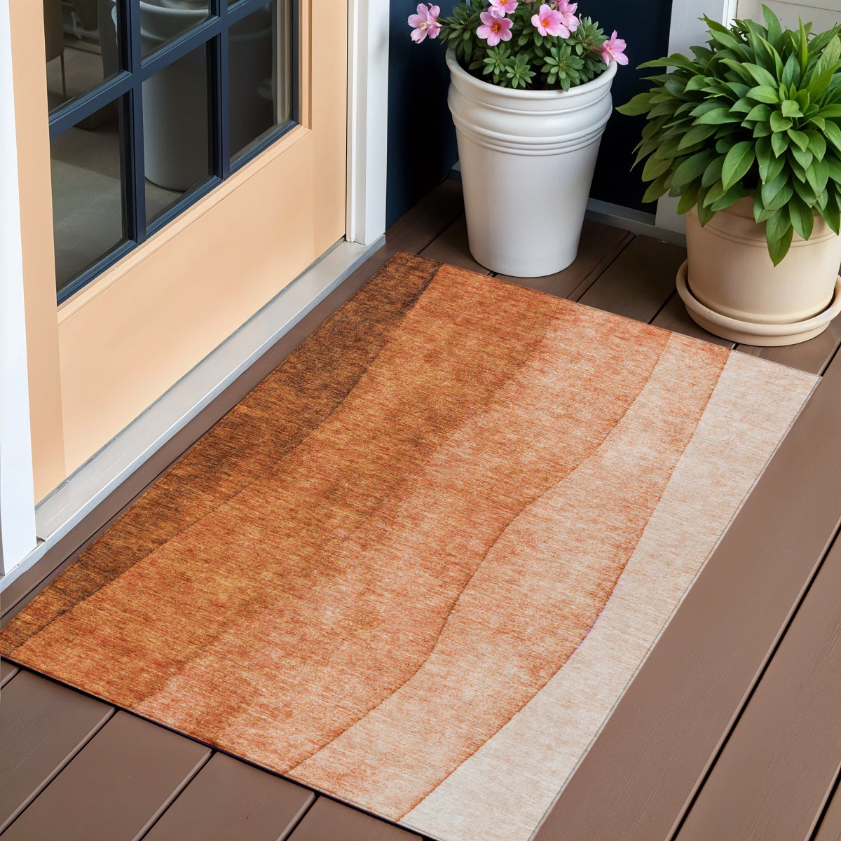 3 X 5 Orange And Copper Ombre Washable Indoor Outdoor Area Rug