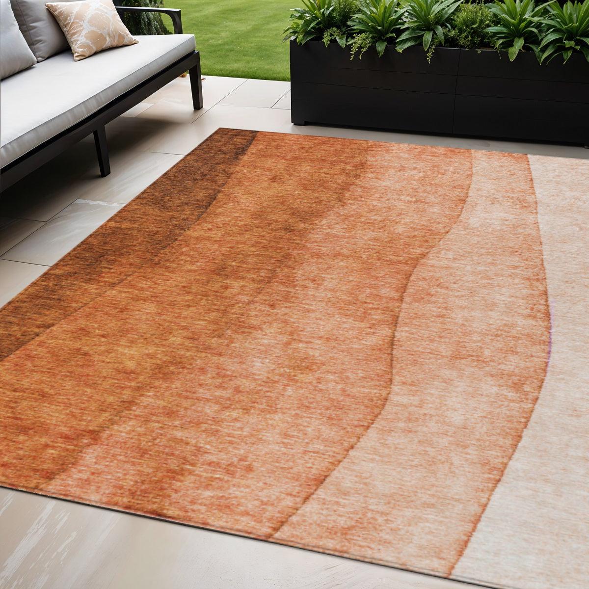 5 X 8 Orange And Copper Ombre Washable Indoor Outdoor Area Rug
