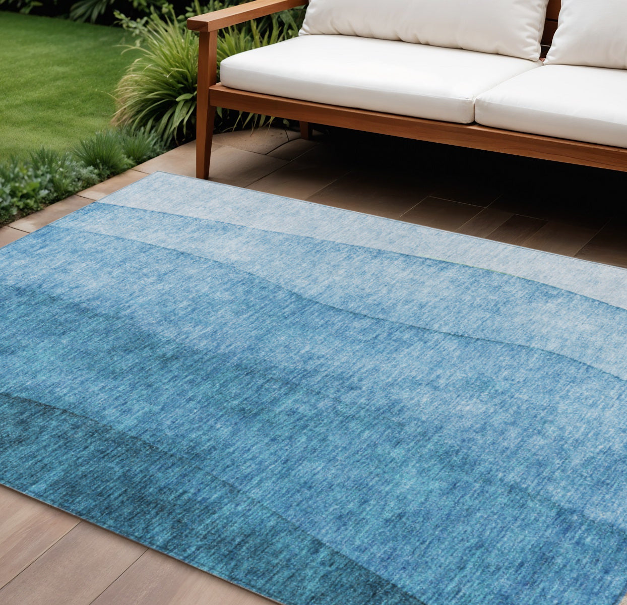 9 X 12 Teal Blue Aqua And Turquoise Ombre Washable Indoor Outdoor Area Rug