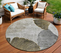 8 Gray Charcoal And Silver Round Floral Washable Indoor Outdoor Area Rug