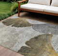 10 X 14 Gray Charcoal And Silver Floral Washable Indoor Outdoor Area Rug