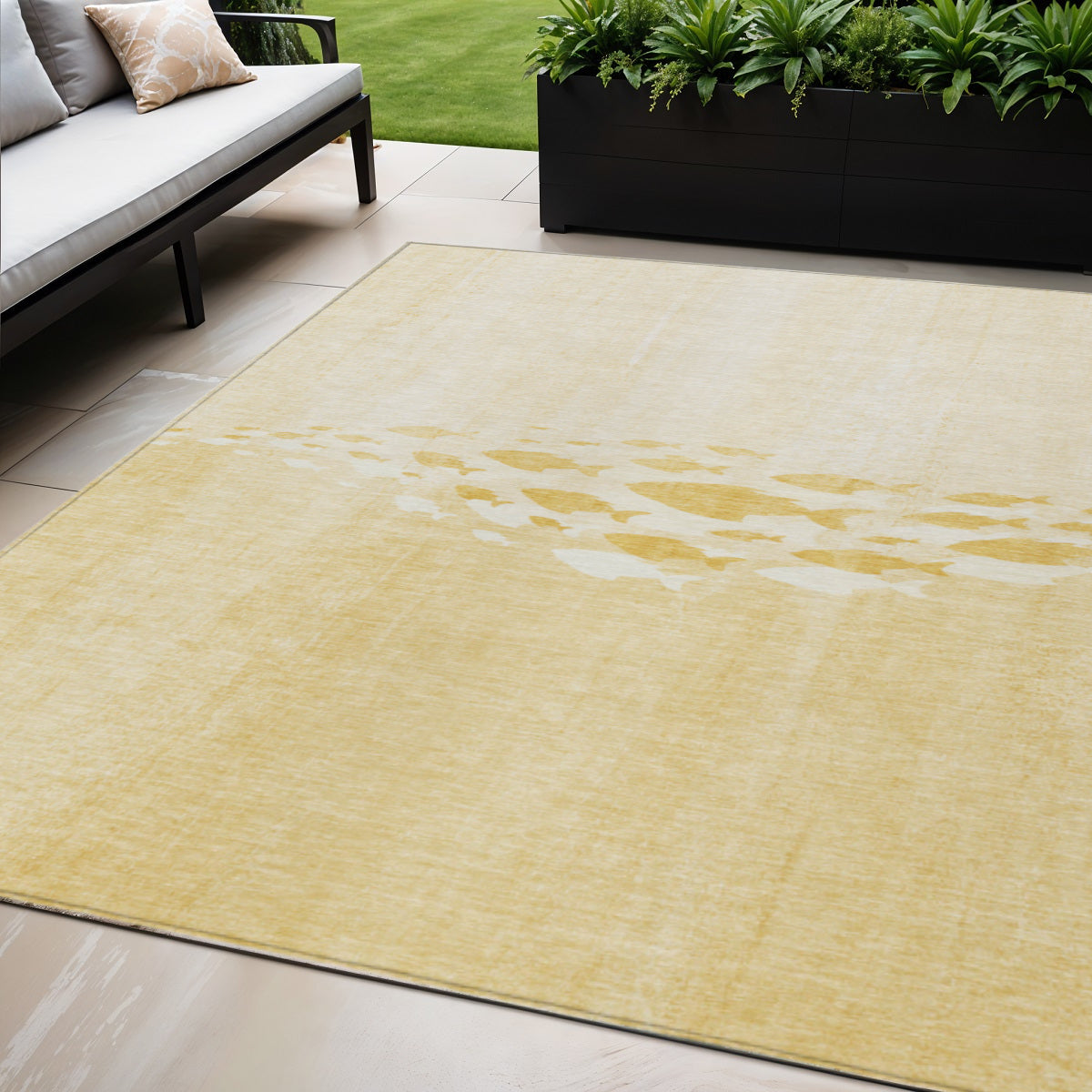 5 X 8 Gold Yellow And Wheat Nautical Washable Indoor Outdoor Area Rug