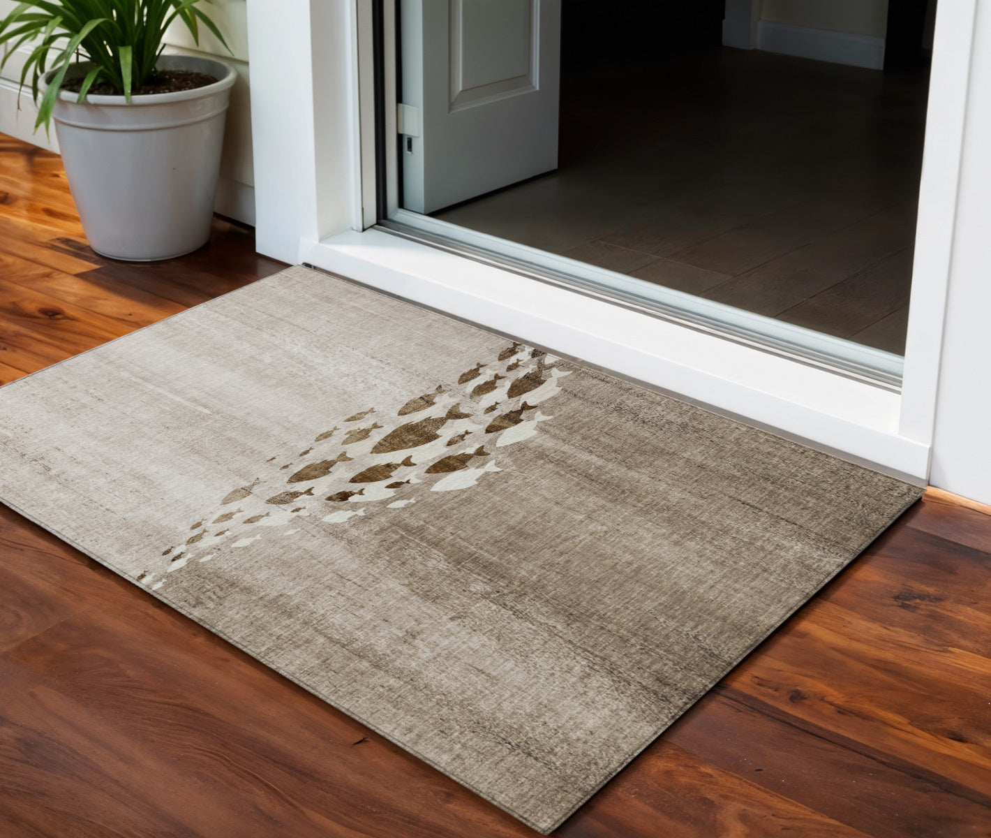 3 X 5 Taupe Brown And Khaki Nautical Washable Indoor Outdoor Area Rug