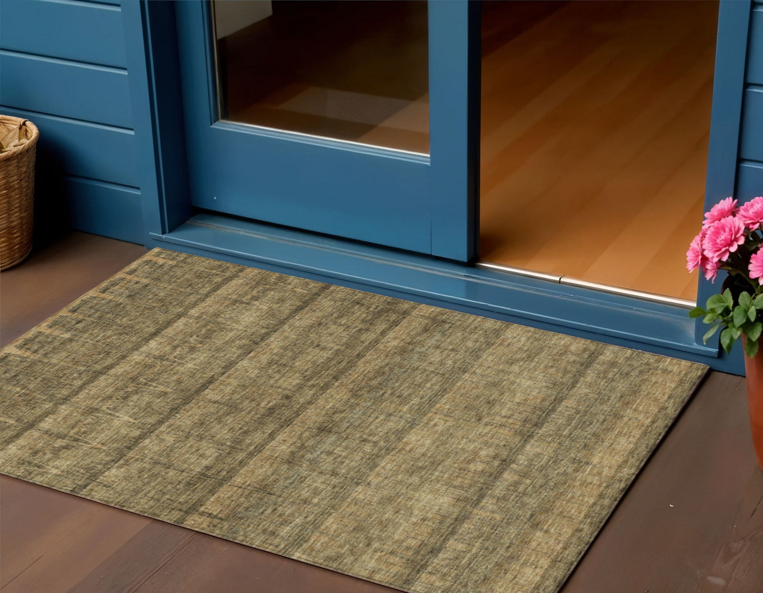 3 X 5 Brown Beige And Chocolate Striped Washable Indoor Outdoor Area Rug