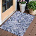 3 X 5 Navy Blue And Sky Blue Geometric Washable Indoor Outdoor Area Rug
