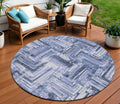 8 Navy Blue And Sky Blue Round Geometric Washable Indoor Outdoor Area Rug