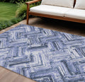 10 X 14 Navy Blue And Sky Blue Geometric Washable Indoor Outdoor Area Rug