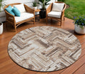 8 Brown Taupe And Tan Round Geometric Washable Indoor Outdoor Area Rug
