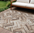 8 X 10 Brown Taupe And Tan Geometric Washable Indoor Outdoor Area Rug
