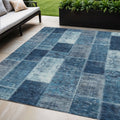 5 X 8 Navy Blue And Sky Blue Patchwork Washable Indoor Outdoor Area Rug