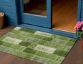 3 X 5 Olive Green And Artichoke Green Patchwork Washable Indoor Outdoor Area Rug