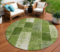 8 Olive Green And Artichoke Green Round Patchwork Washable Indoor Outdoor Area Rug