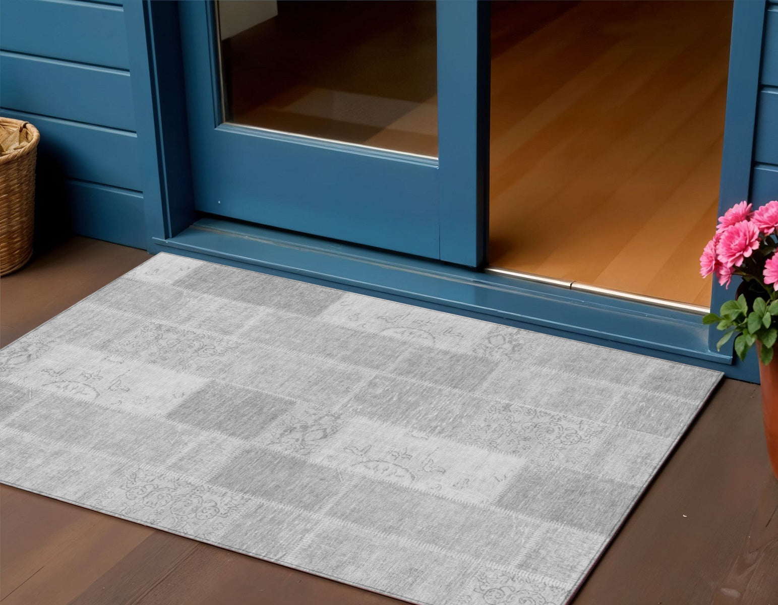 3 X 5 Silver Gray And Graphite Patchwork Washable Indoor Outdoor Area Rug