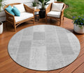 8 Silver Gray And Graphite Round Patchwork Washable Indoor Outdoor Area Rug