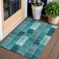 3 X 5 Teal Blue Aqua And Turquoise Patchwork Washable Indoor Outdoor Area Rug