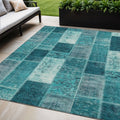 5 X 8 Teal Blue Aqua And Turquoise Patchwork Washable Indoor Outdoor Area Rug